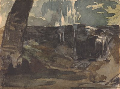 Rocky Landscape, Large Tree Trunk in Foreground by Thomas Sully