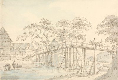 Bridge over the Severn at Newtown, Looking up the River by Thomas Sunderland