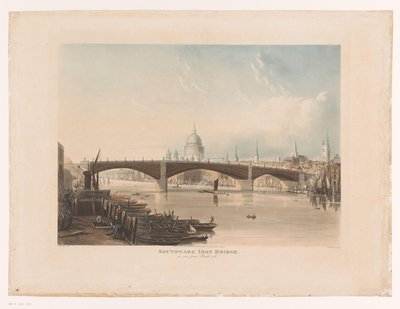 View of the Southwark Iron Bridge, London (Southwark Iron Bridge, as seen from Bank-Side) by Thomas Sutherland
