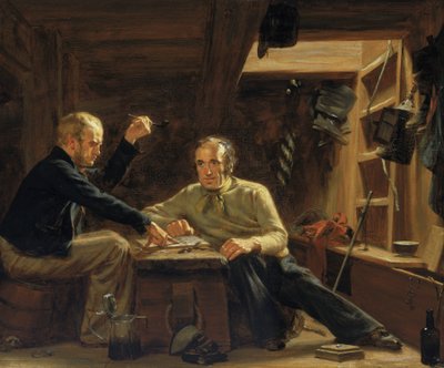 Portraits of two sailors sitting among the beams in the hold of a Berwick by Thomas Sword Good