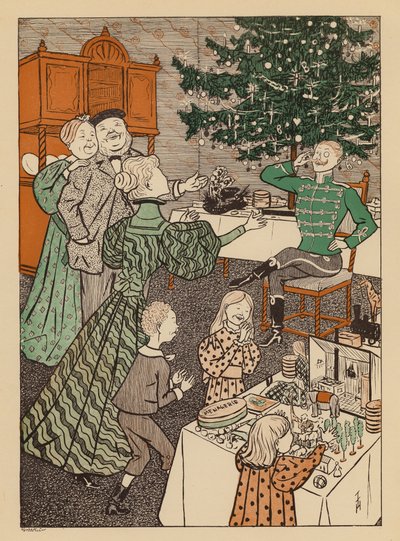 Couple Delighting Their Daughter at Christmas by Giving Their Consent to Her Engagement to a Soldier by Thomas Theodor Heine