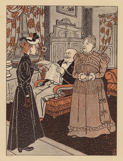 Couple Hiring a New Maid, But Telling Her She Is Not Allowed to Tell Anyone She Is Their Cousin by Thomas Theodor Heine