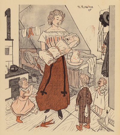 Single Mother with Her Four Children by Thomas Theodor Heine