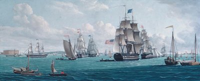 The U. S. Ship Franklin, with a View of the Bay of New York, 1820s or 1830s by Thomas Thompson