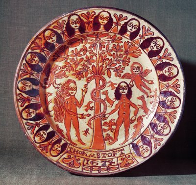 Adam and Eve Slipware Dish, North Staffordshire by Thomas Toft