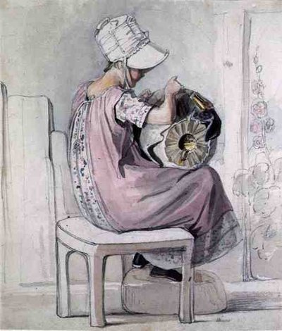 A Girl Lacemaking by Thomas Unwins