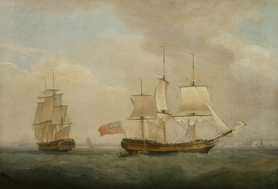A Merchantman in Two Positions off the South Coast by Thomas Whitcombe