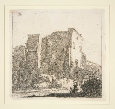 Landscape with Ruins, with a Fisherman by Thomas Wijck