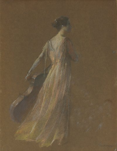 Lady Standing Holding a Cello by Thomas Wilmer Dewing