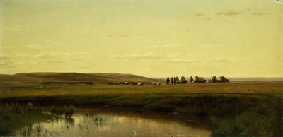 A Wagon Train on the Plains, Platte River by Thomas Worthington Whittredge