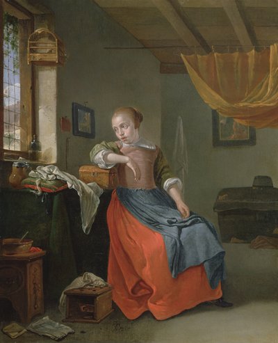 A Seated Woman in an Interior Gazing out of the Window by Thomas Wyck