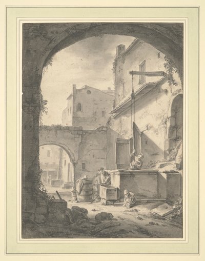 View into a Courtyard with a Family at a Well by Thomas Wyck