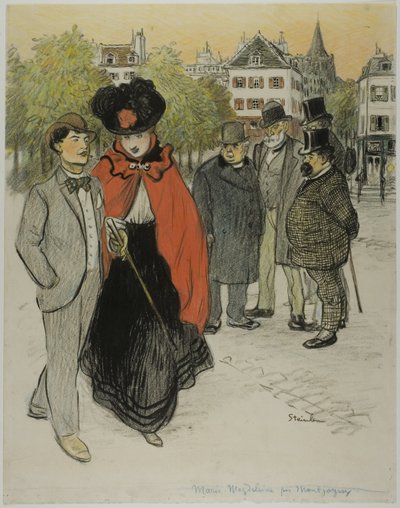Gentleman Watching a Couple Promenading by Théophile Alexandre Pierre Steinlen