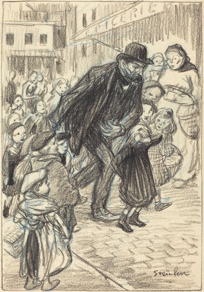 A Man on a City Street, Surrounded by Children (A Father) by Théophile Alexandre Steinlen