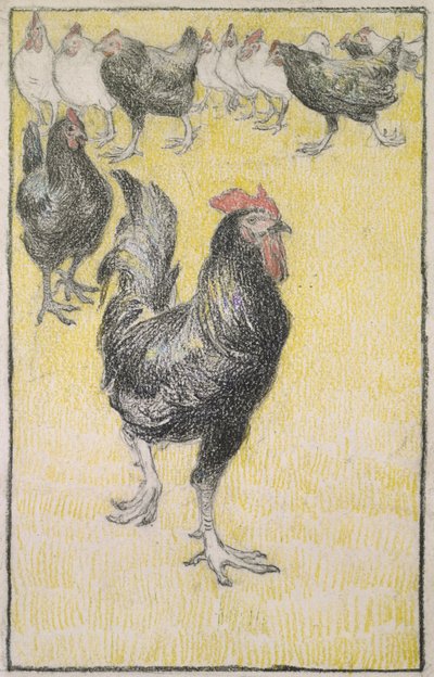 Cockerel, followed by black and white Hens by Théophile Alexandre Steinlen