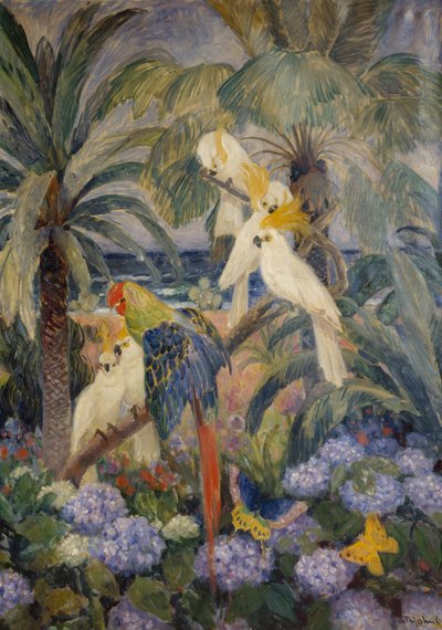 Tropical Landscape with Parrots by Thorolf Holmboe