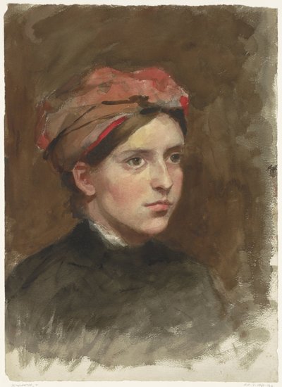 Portrait of a Young Woman with a Red Headscarf by Thérèse Schwartze
