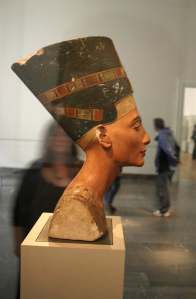 Bust of Nefertiti (c1370- c1330 BC) Great Royal Wife (chief consort) to the Egyptian Pharaoh Akhenaten. Nefertiti and her husband were known for a religious revolution. They started to worship one god only, Aten, the sun