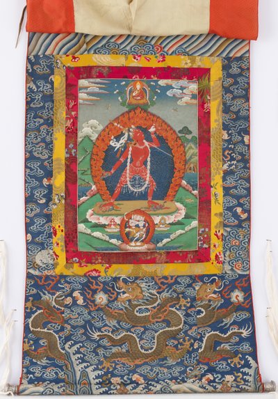 Dakini, 19th Century Painting, 19th and 18th Century Textile Borders by Tibetan School