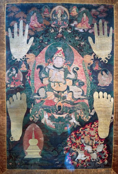 Gnya-Khri btsan-Po, legendary first king of Tibet, reincarnation of bodhisattva Avalokitesvara, one of the temporal and spiritual leaders of Tibet, painting on canvas, Tibetan civilization by Tibetan School