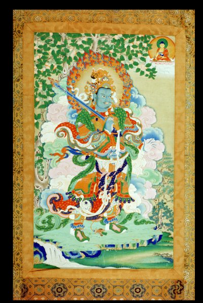 Thangka Painting Depicting Virudhaka, Guardian of the South, Tibetan by Tibetan School