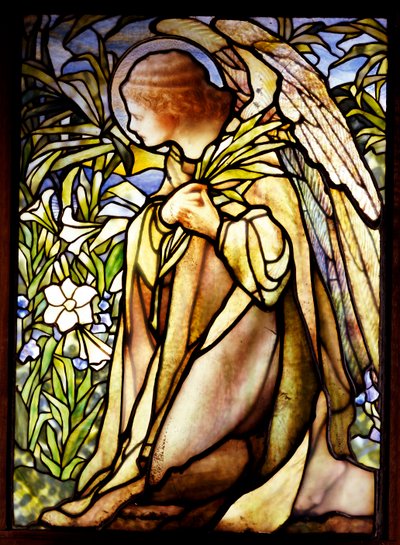 Window depicting a kneeling angel by Tiffany and Company