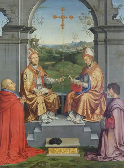 Saints Thomas Becket and Martin of Tours adored by Bishop Giovanni Pietro Arrivabene and his nephew Giacomo by Timoteo Viti