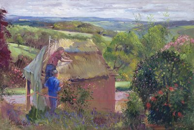 Thatching the Summer House, Lanhydrock House, Cornwall by Timothy Easton