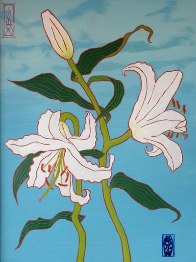 White Lily on a Blue Background by Timothy Nathan Joel