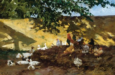 Ducks and Chickens in a Farmyard by Tina Blau Lang