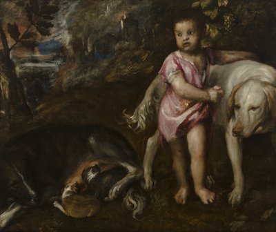 Boy with Dogs in a Landscape by Titian (c.1488-1576)