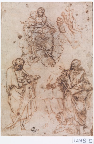 Madonna and Child Seated on Clouds with Saints, or Apostles by Titian (c.1488 1576)