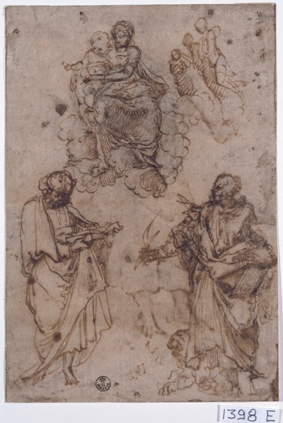 Madonna and Child Seated on Clouds with Saints, or Apostles by Titian (c.1488 1576)