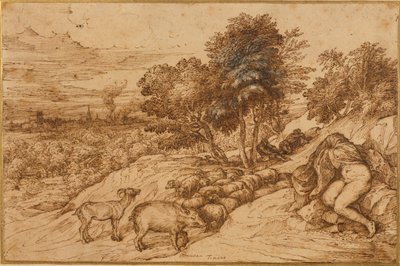 A Woody Landscape with a Nude Woman, Her Head Concealed by a Cloak by Titian (c.1488 1576)