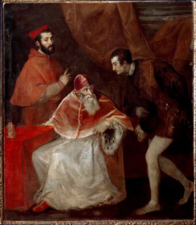 Pope Paul III and His Grandsons (Alessandro and Ottavio Farnese) by Tiziano Vecelli