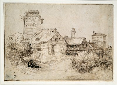 Landscape with buildings and lovers, embracing, after Titian by Tiziano Vecelli (follower) Titian