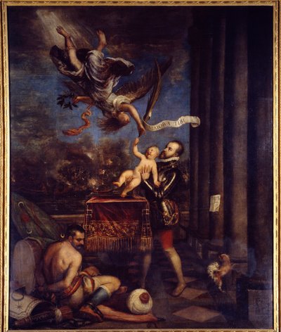 Philip II after the victory of Lepanto offered to heaven Prince Don Ferdinand by Tiziano Vecelli