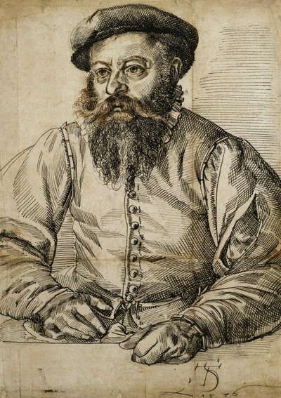 Portrait of a Bearded Man, Half Length, Seated at a Table by Tobias Stimmer