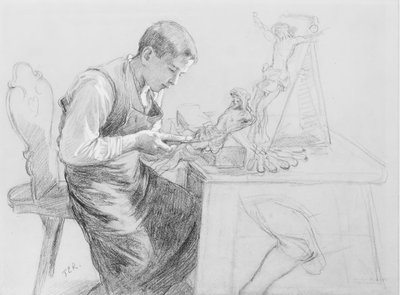 Study of a Boy Carving a Crucifix by Toby E Rosenthal