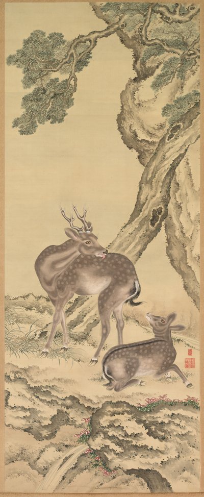 Symbols of Longevity: Deer under Peach and Pine (left) by Toda Tadanaka
