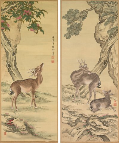 Symbols of Longevity: Deer under Peach and Pine by Toda Tadanaka