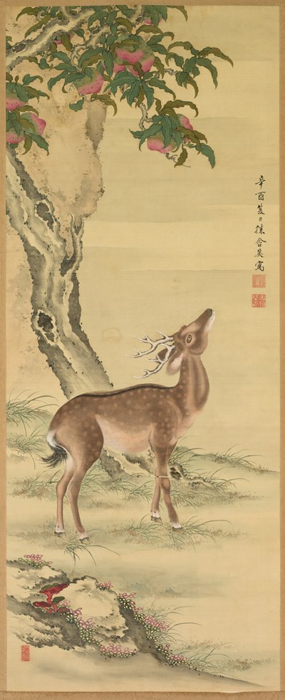 Symbols of Longevity: Deer under Peach and Pine, 1801 by Toda Tadanaka
