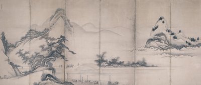 Travelers On A Lakeside Bridge by Toetsu Toetsu