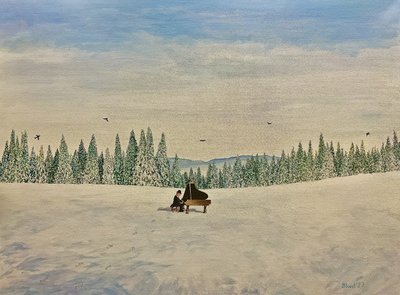 Piano in Snowy Field by Tom Blood