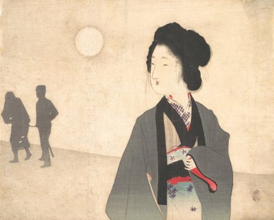 Young Woman Looks at Silhouette of a Male Prisoner Being Led Away by Tomioka Eisen