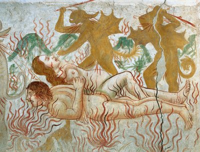 The Last Judgment, Hell, damned couple in flames by Tommaso (active 1479 1509) (workshop) Cagnola