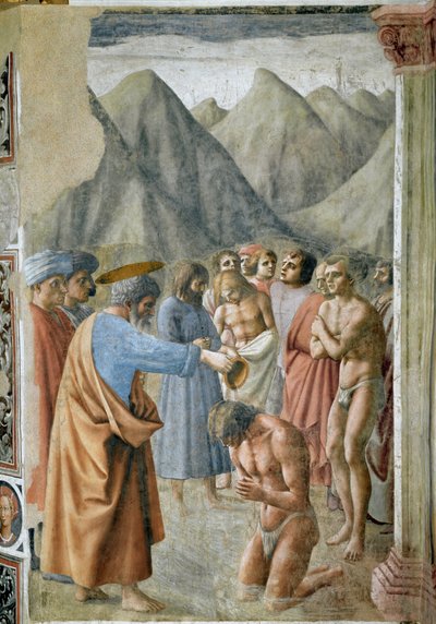 Saint Peter baptizing the Neophytes by Tommaso Masaccio
