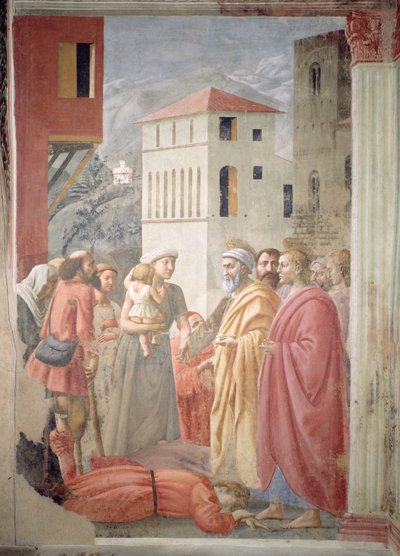 St. Peter Distributing the Common Goods of the Church and the Death of Ananias, c.1427 by Tommaso Masaccio