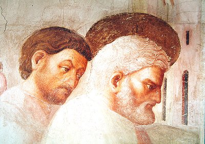 (detail) Head of St. Peter, from the Raising of Tabitha, c.1427 by Tommaso Masolino da Panicale
