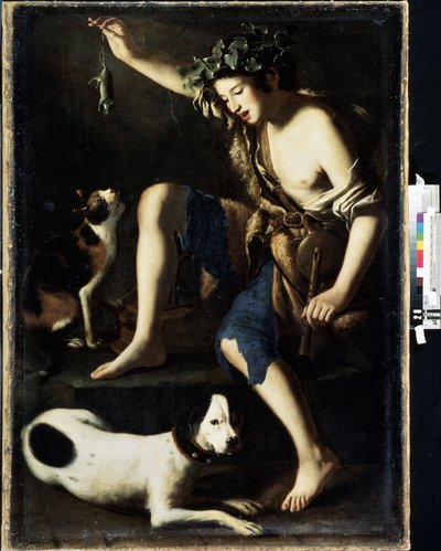 Young Shepherd Playing with a Cat by Tommaso Salini